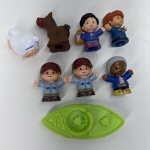 Fisher Price Little People Lot Horse Sheep Boy Girl Figures Green Kayak Lot Of 8